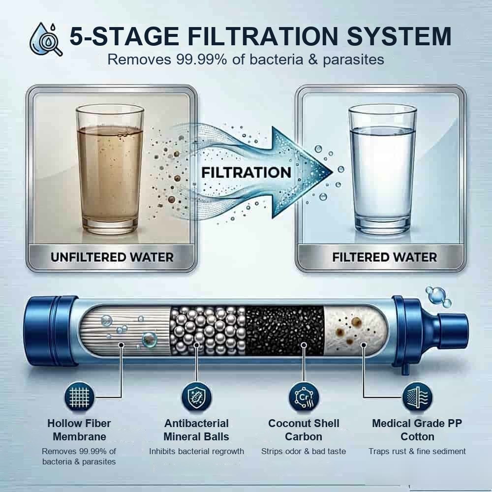 Filtration precision diagram showing the filter stages