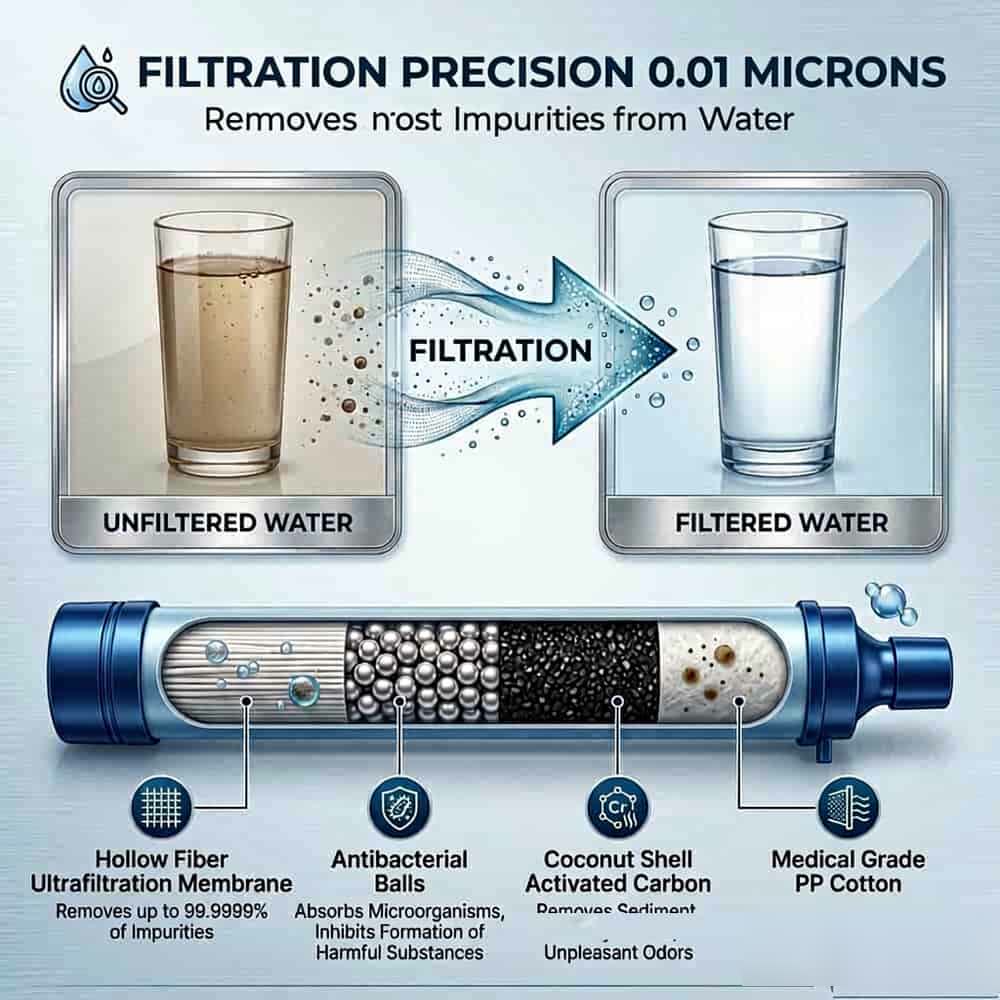 Filtration precision diagram showing the filter stages