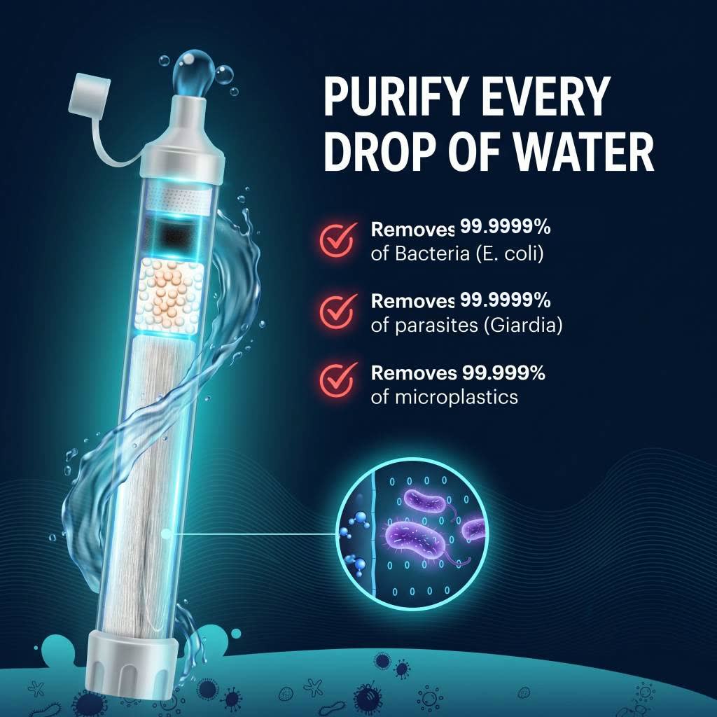 Purify every drop of water - removes 99.99% of bacteria and parasites